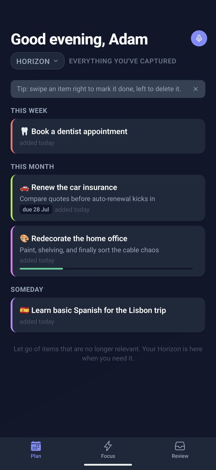 The Horizon — deadlines, priorities and projects with progress